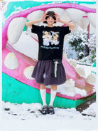 MEDM Embroidered Heart Cotton T Shirt in Black - On Female Model