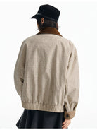 MEDM Reversible Cotton Zip Up Barn Jacket in Beige - On Model