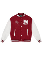 MEDM Pearl Embellished Varsity Jacket in Burgundy