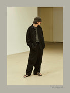 USAGE Textured Cotton Ramie Work Shirt in Black - On Male Model