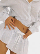 SweetChilling Wrap Hem Cropped Shirt in Blue - On Female Model
