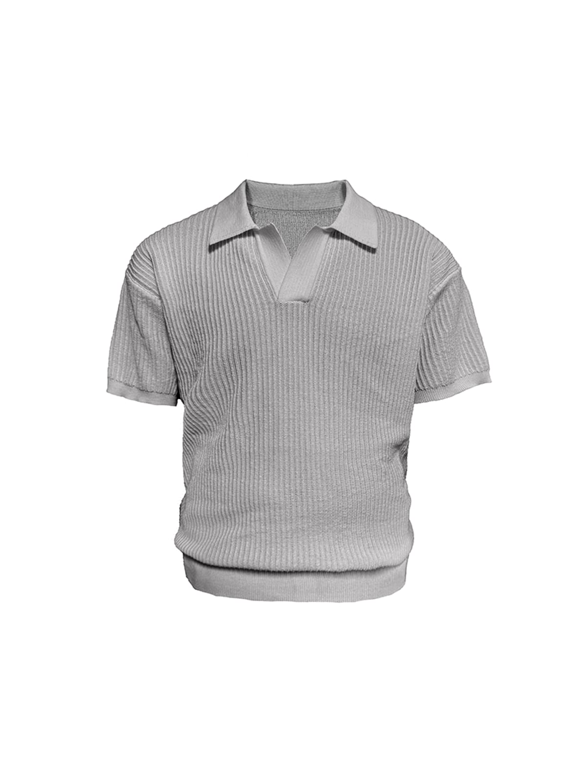 JCAESAR STUDIO Ribbed Ice Silk Knit Polo in Gray