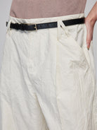 SIMPLE PROJECT Crinkled Straight Leg Trousers in White - On Model