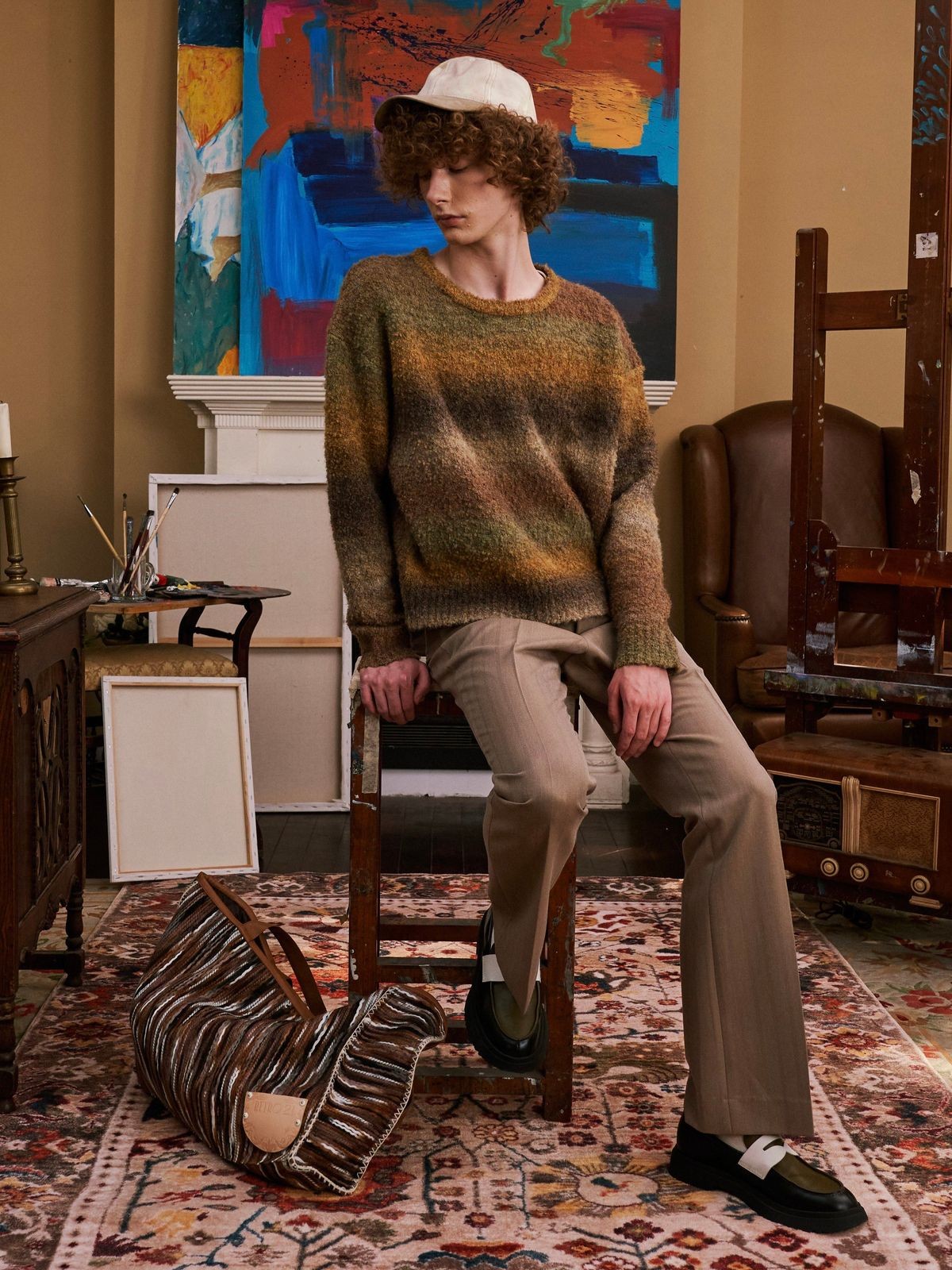 Retro 21 Center Seam Micro Flare Trousers in Brown - On Male Model