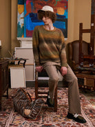 Retro 21 Center Seam Micro Flare Trousers in Brown - On Male Model