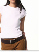 RARELY ALIKE Raglan Cap Sleeve T Shirt in White - On Female Model
