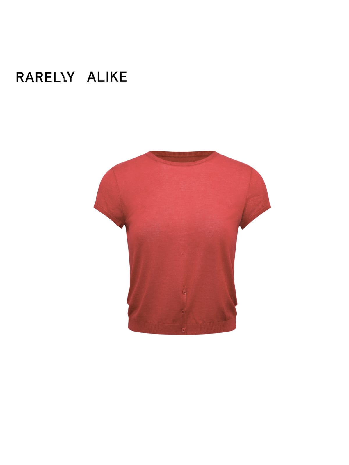 RARELY ALIKE Half Placket Silk Wool Knit Top in Red