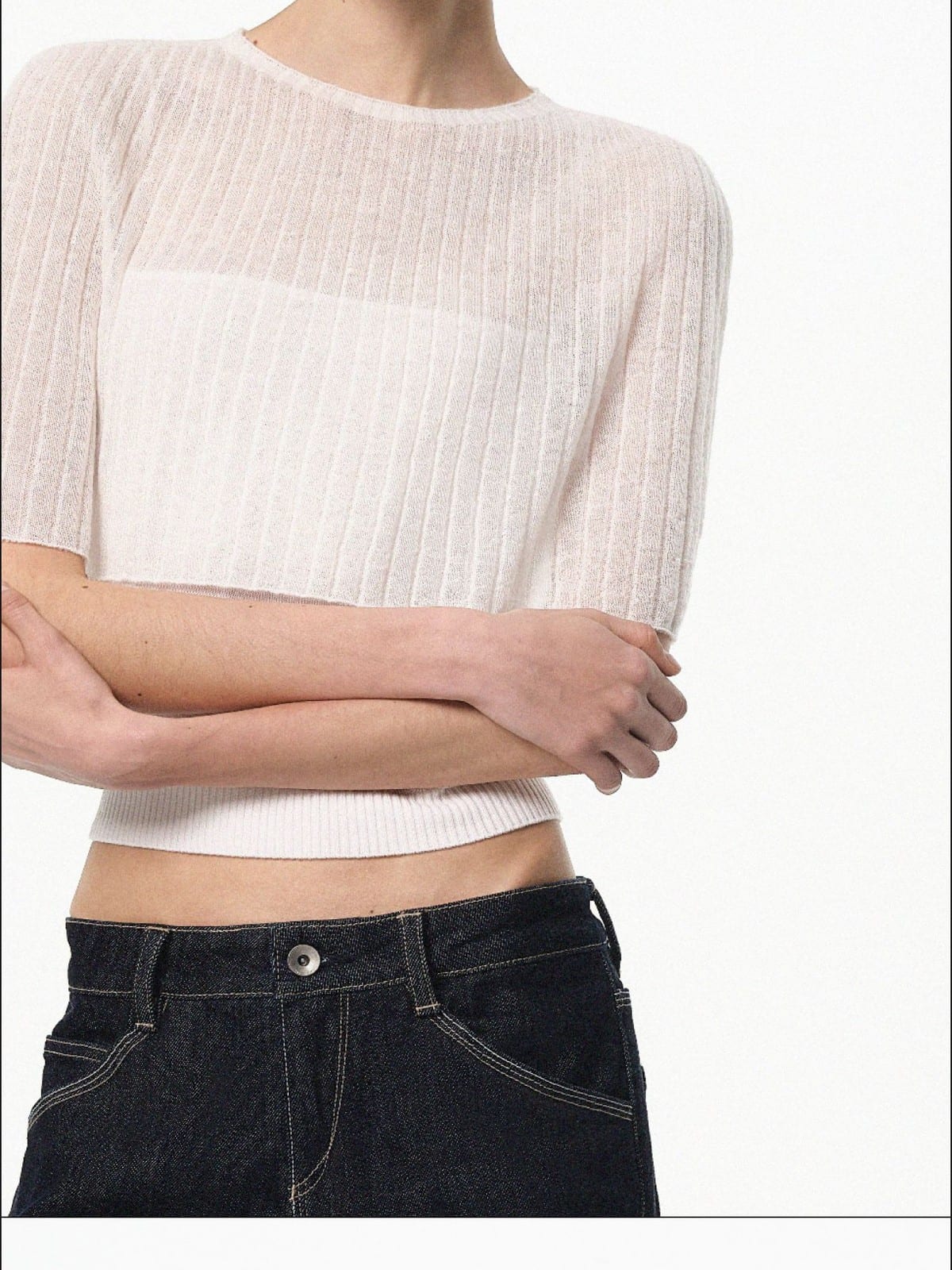 RARELY ALIKE Sheer Knit Cape Camisole Set in White - On Female Model
