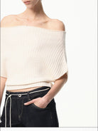 RARELY ALIKE Multi Way Wool Blend Knit Top in White - On Female Model