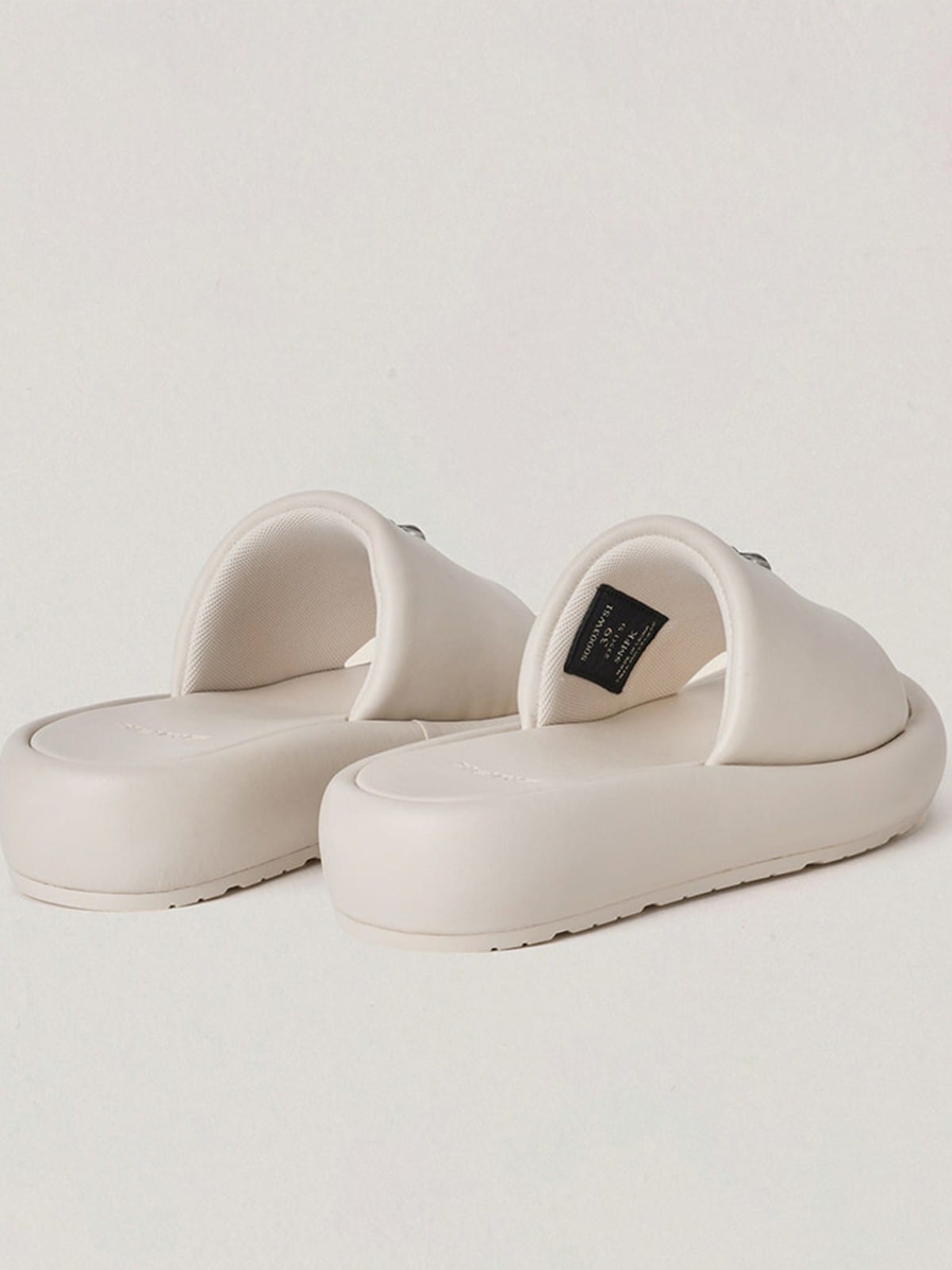 SMFK Cowhide Leather Cross Hardware Slides in Cream