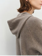 MSBEAST Pure Wool Waffle Knit Hoodie in Brown - On Female Model