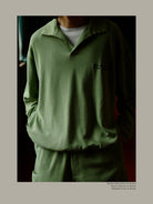 USAGE Oversized Textured Long Sleeve Polo in Mint - On Male Model