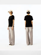 alright then Sheer Cotton Silk Blend Logo Tee in Black - On Female Model