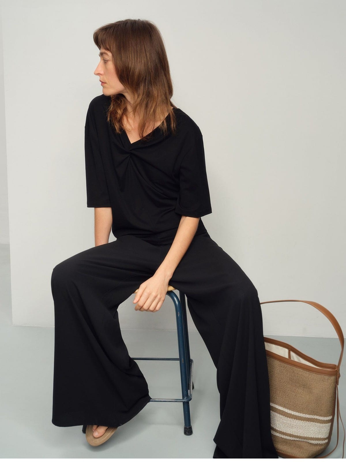 TEASEL Cooling Wide Leg Trousers in Black - On Female Model