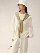 TEASEL Washable Merino Wool Sweatshirt in White - On Female Model