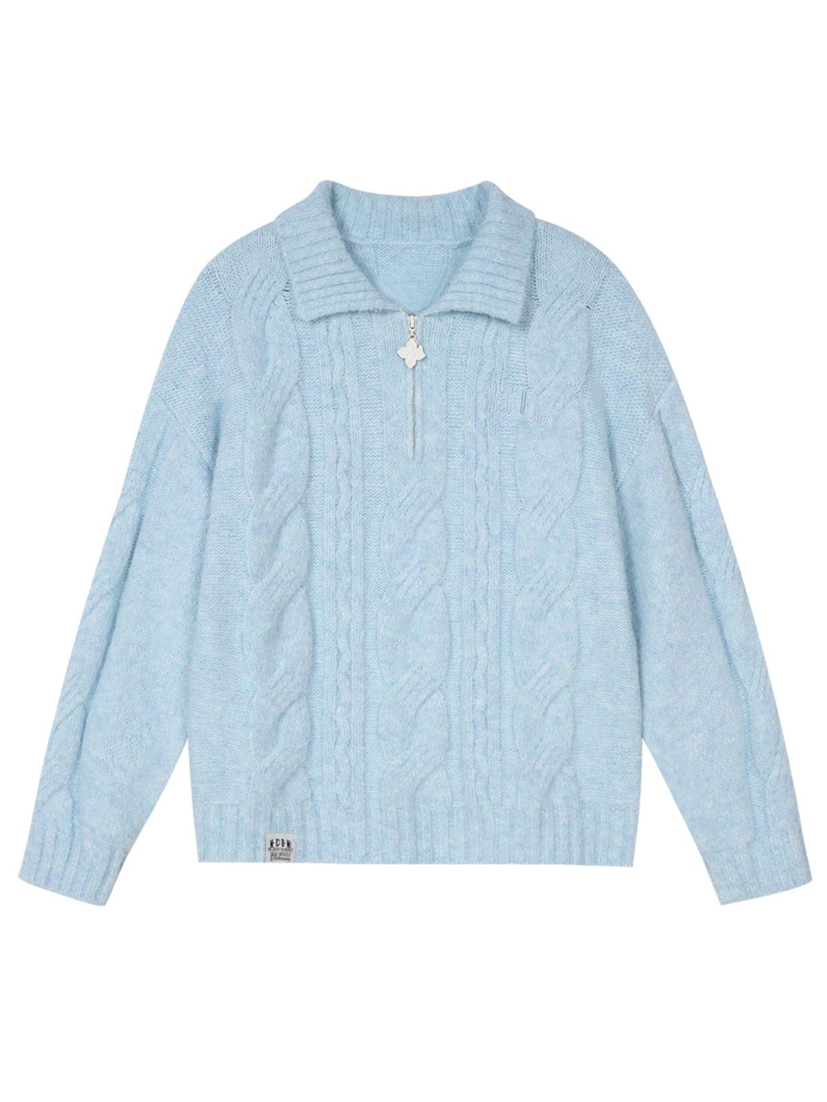 MEDM Cable Knit Quarter Zip Sweater in Sky Blue