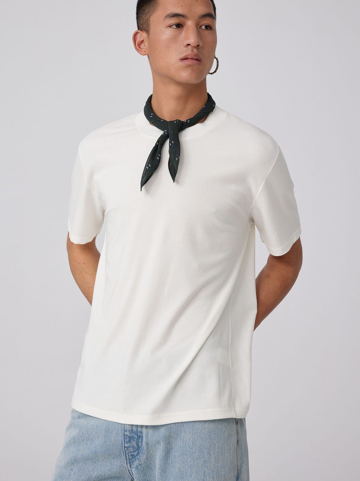 SIMPLE PROJECT Wool Blend Crewneck T Shirt in White - On Male Model