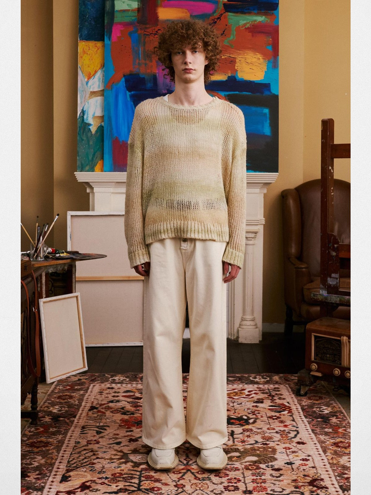 Retro 21 Gradient Open Knit Wool Blend Sweater in Sand - Lifestyle