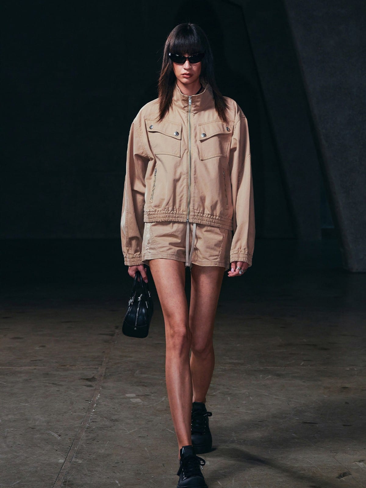 SMFK Cotton Cargo Track Jacket in Beige - On Female Model