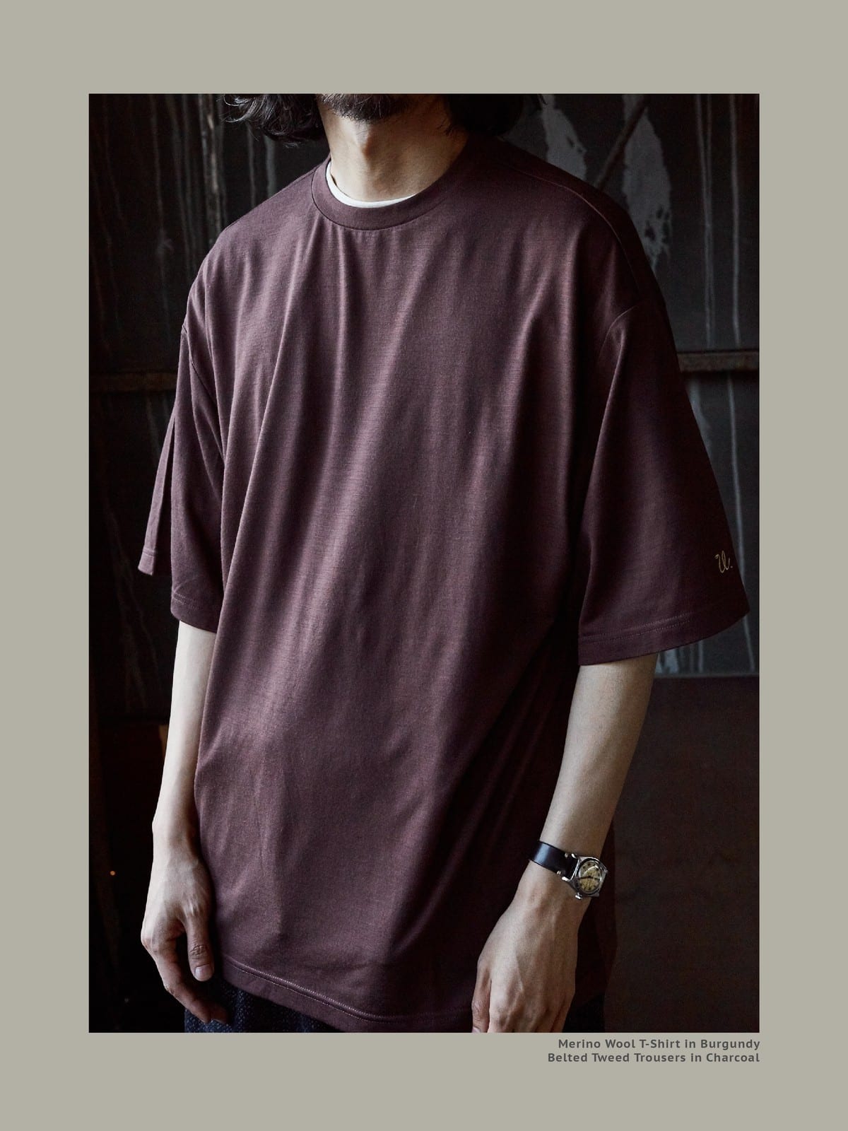 USAGE Merino Wool Blend T Shirt Set in Brown - On Male Model