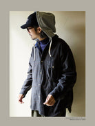 USAGE Detachable Hood Cotton Plaid Shirt in Brown - On Male Model