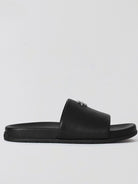 SMFK Leather Cross Detail Slide Sandals in Black