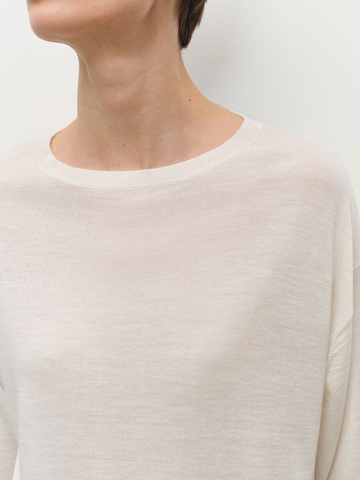 MSBEAST Wool Acetate Knit T Shirt in White - On Female Model