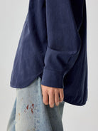 SIMPLE PROJECT Lyocell Cotton Pocket Work Shirt in Navy Blue - On Model