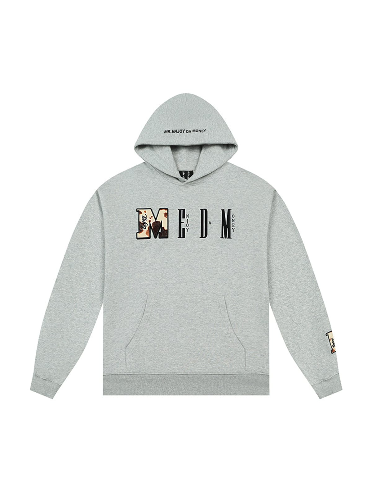 MEDM Animal Print Logo Pullover Hoodie in Gray