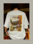 USAGE Canoe Club Graphic Cotton T Shirt in Beige - On Model