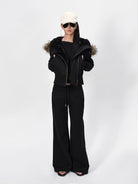 RARELY ALIKE Asymmetrical Faux Fur Trim Padded Jacket in Black - On Female Model