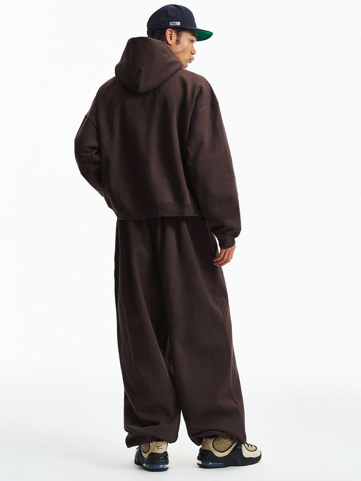 MEDM 3D Logo Two Way Zip Cotton Hoodie in Brown - On Male Model