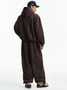 MEDM 3D Logo Two Way Zip Cotton Hoodie in Brown - On Male Model