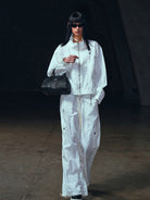 SMFK Zip Up Polyamide Track Jacket in White - On Female Model