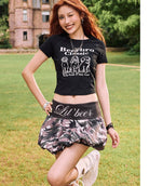 BeerBro Puff Print Puppy Baby Tee in Black - On Female Model